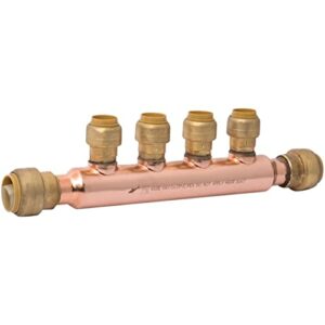 SharkBite 3/4 Inch x 1/2 Inch Outlet 4 Port Open Multi-Port Tee, Push to Connect Brass Plumbing Fittings, PEX Pipe, Copper, PVC, 25554LF