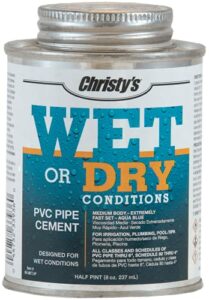 Christy's Wet Or Dry Conditions PVC Cement - Medium Body, Extremely Fast Set, Low-VOC, Aqua Blue, 1/2 Pint (8 fl oz)